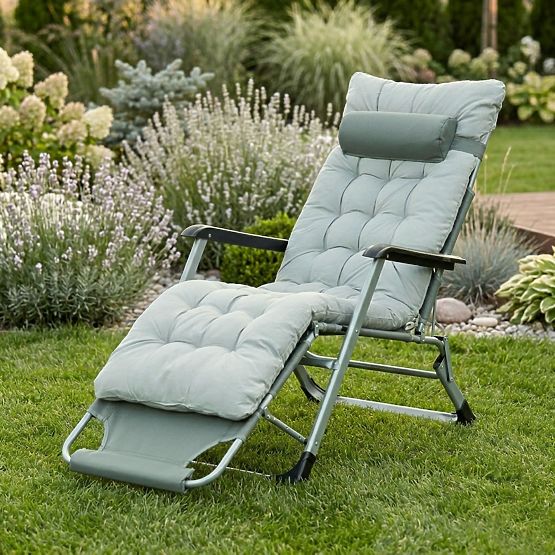 Garden Beach Lounger 2-in-1 with Pillow and Adjustable Footrest Grey MultiGarden