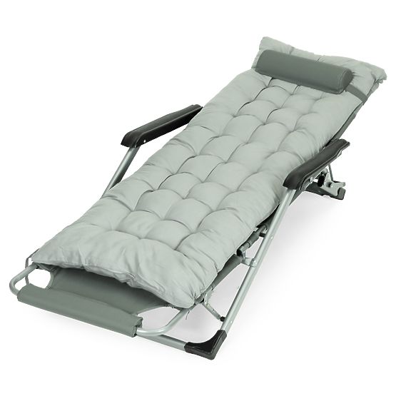 Garden Beach Lounger 2-in-1 with Pillow and Adjustable Footrest Grey MultiGarden