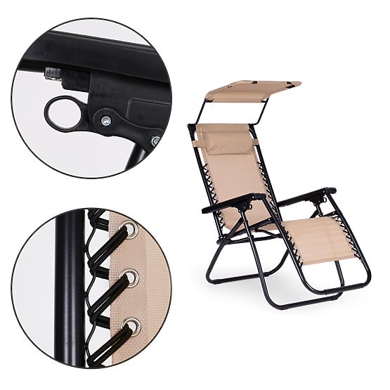 Garden Beach Lounger with Adjustable Backrest and Movable Canopy Modernhome - Beige