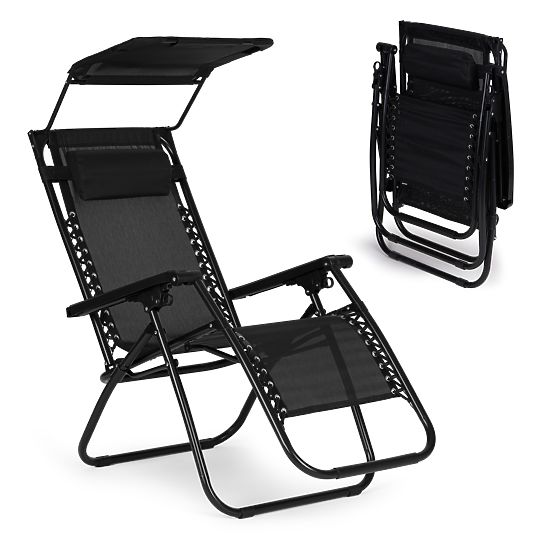 Garden Beach Lounger with Adjustable Backrest and Movable Canopy Modernhome - Black