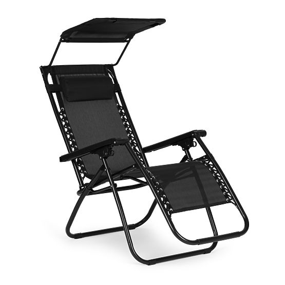Garden Beach Lounger with Adjustable Backrest and Movable Canopy Modernhome - Black