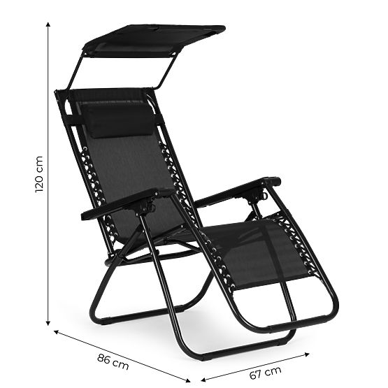 Garden Beach Lounger with Adjustable Backrest and Movable Canopy Modernhome - Black