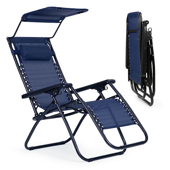 Garden Beach Lounger with Adjustable Backrest and Movable Canopy Modernhome - Blue
