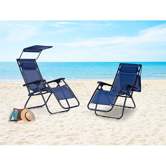 Garden Beach Lounger with Adjustable Backrest and Movable Canopy Modernhome - Blue