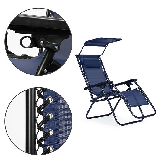 Garden Beach Lounger with Adjustable Backrest and Movable Canopy Modernhome - Blue