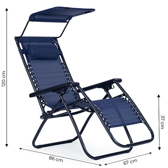 Garden Beach Lounger with Adjustable Backrest and Movable Canopy Modernhome - Blue