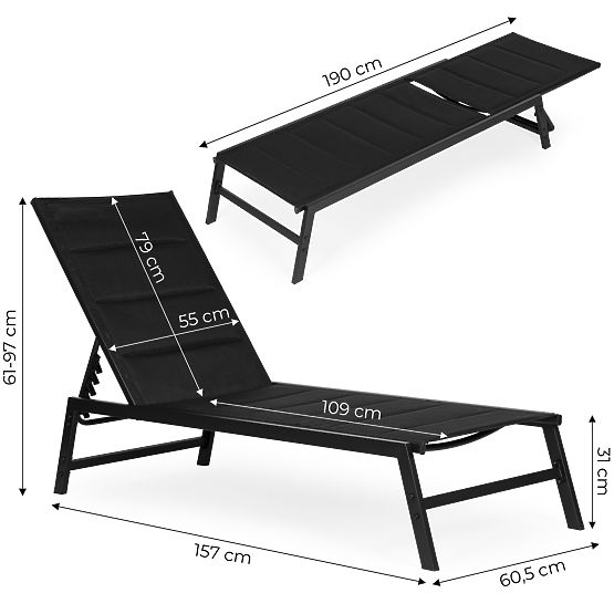 Garden Beach Lounger with Adjustable Backrest, Steel Frame, Black MultiGarden