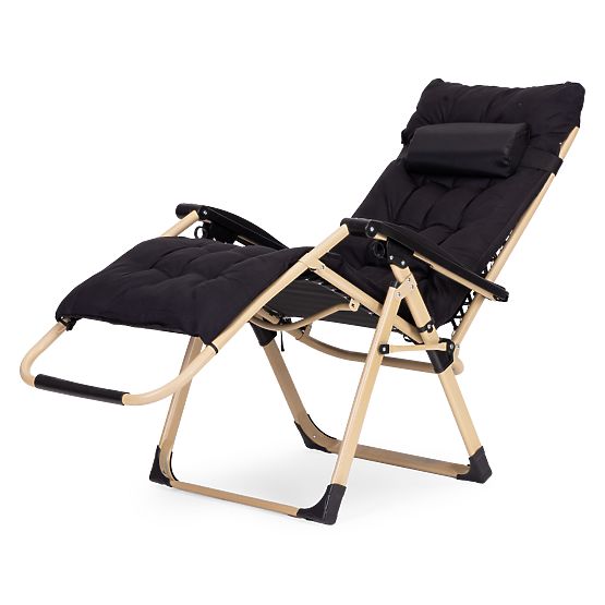 Garden Beach Lounger with Pillow and Adjustable Backrest Black with Gold Frame MultiGarden