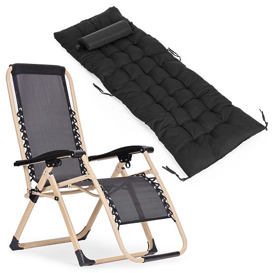 Garden Beach Lounger with Pillow and Adjustable Backrest Black with Gold Frame MultiGarden