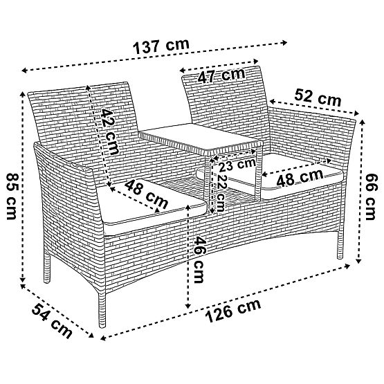 Garden Bench from Technorattan Sofa CORDOBA Black with Beige Cushions