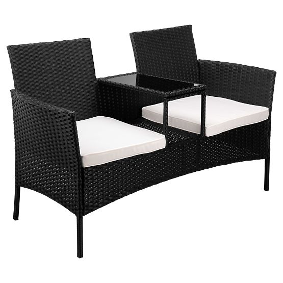 Garden Bench from Technorattan Sofa CORDOBA Black with Beige Cushions