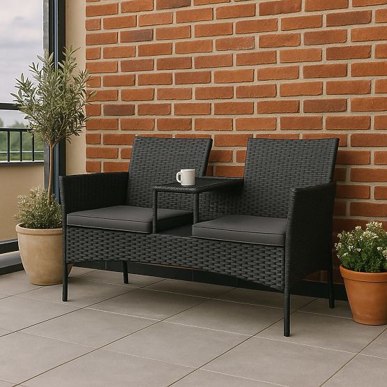 Garden Bench from Technorattan Sofa CORDOBA Black with Gray Cushions