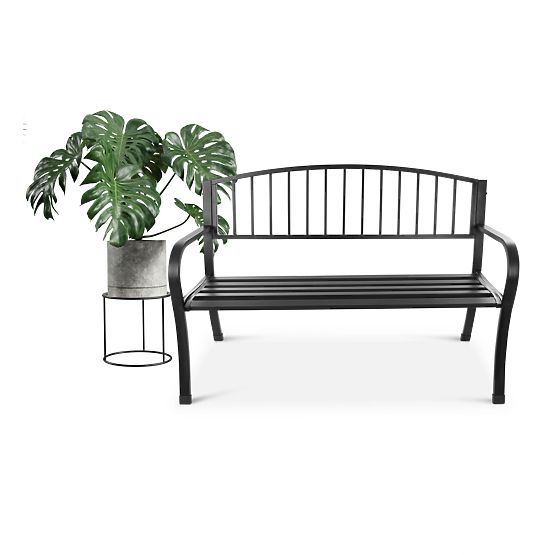 Garden Bench with Backrest Park Style for Terrace Balcony Metal Frame