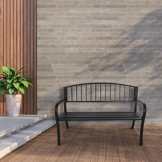 Garden Bench with Backrest Park Style for Terrace Balcony Metal Frame