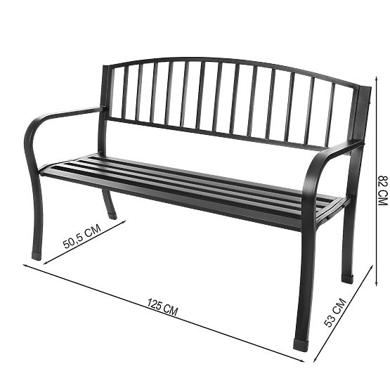 Garden Bench with Backrest Park Style for Terrace Balcony Metal Frame