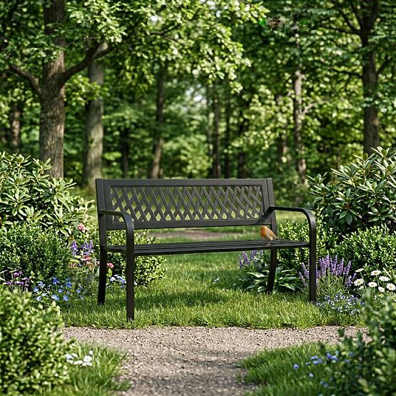 Garden Bench with Lattice Backrest 120x50 cm Metal Park Black MultiGarden