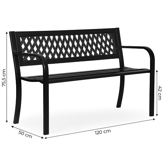 Garden Bench with Lattice Backrest 120x50 cm Metal Park Black MultiGarden