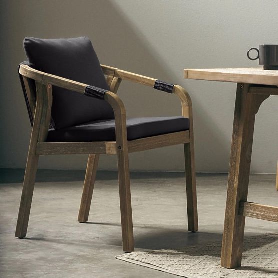 Garden Chair Castello with Weaving, Acacia Wood FSC, Teak Look, Dark Gray