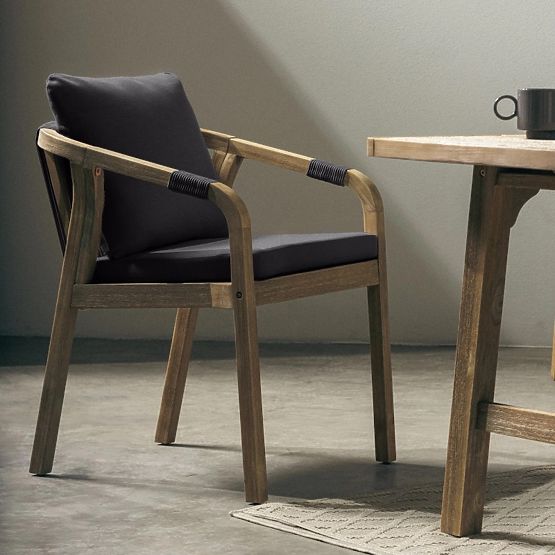 Garden Chair Castello with Weaving, Acacia Wood FSC, Teak Look, Dark Gray