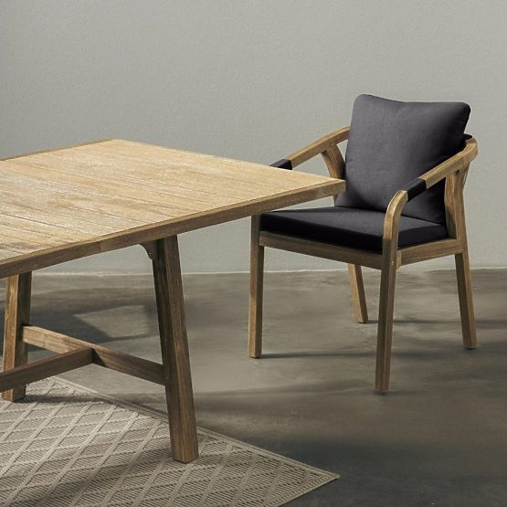 Garden Chair Castello with Weaving, Acacia Wood FSC, Teak Look, Dark Gray