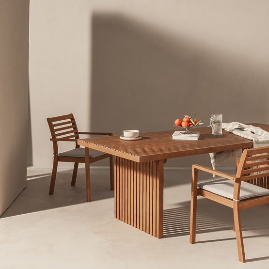 Garden Chair Familis ll Eucalyptus Wood FSC, Teak Finish, Light Grey