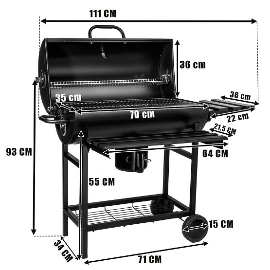 Garden Charcoal Barrel Grill with 2 Grates and Ash Pan