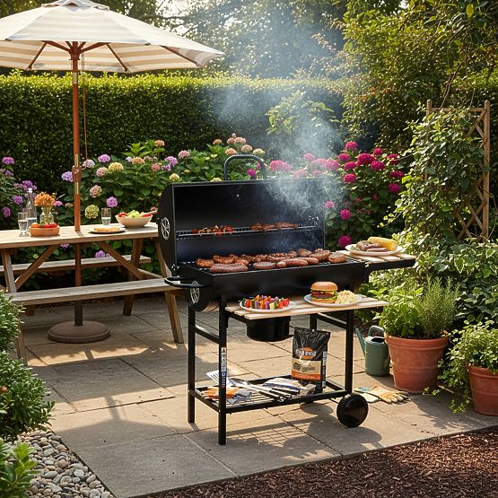 Garden Charcoal Grill 2 Grates Ash Pan BAREL WOOD