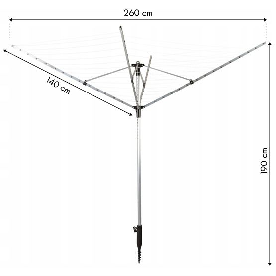 Garden Clothes Dryer 260 cm + Drill