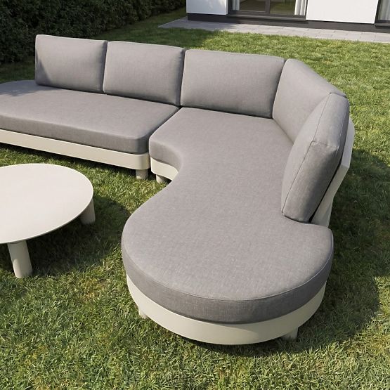 Garden Corner Sofa with 2 Tables Santa Ana, Aluminum, Beige, Marble Decoration, Rounded Shapes