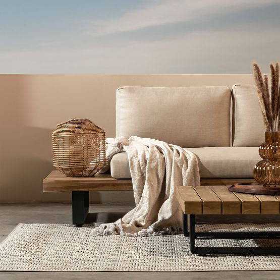 Garden Corner Sofa with Table Borgo, Acacia Wood FSC, Teak Look, Beige