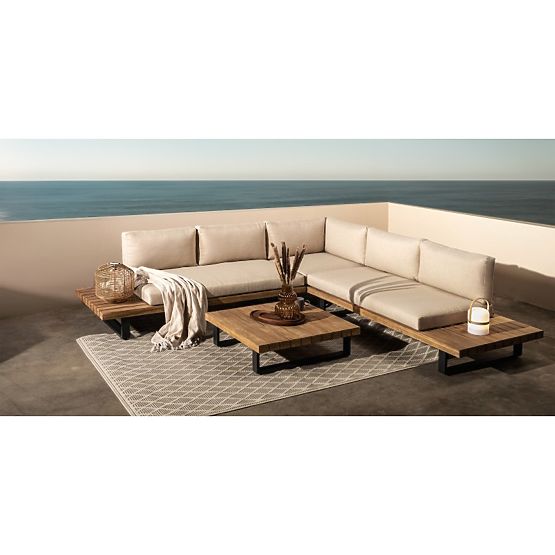 Garden Corner Sofa with Table Borgo, Acacia Wood FSC, Teak Look, Beige