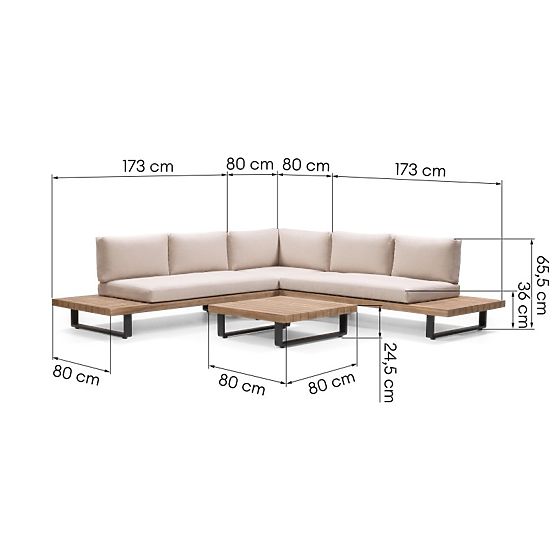 Garden Corner Sofa with Table Borgo, Acacia Wood FSC, Teak Look, Beige