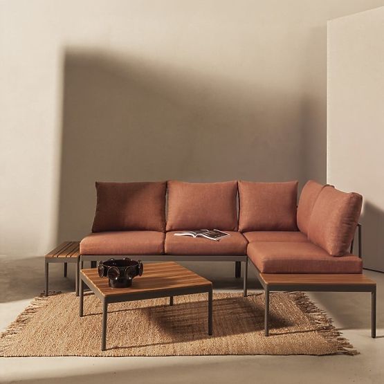 Garden Corner Sofa with Table Lugi, Polywood, Mocha/Gray