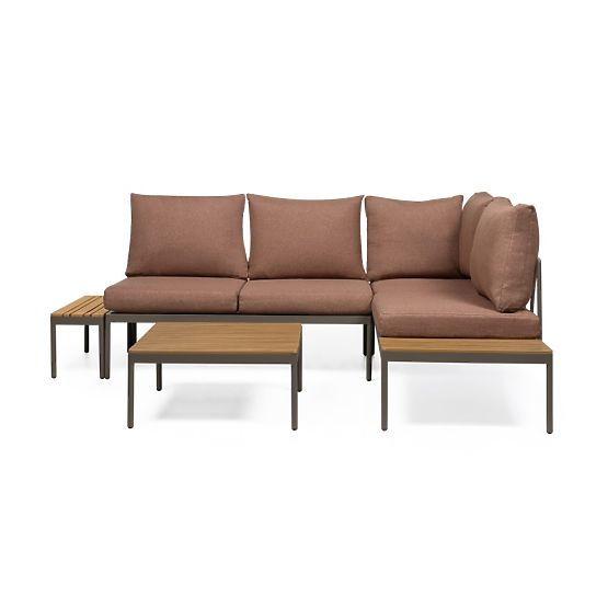 Garden Corner Sofa with Table Lugi, Polywood, Mocha/Gray