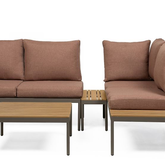 Garden Corner Sofa with Table Lugi, Polywood, Mocha/Gray