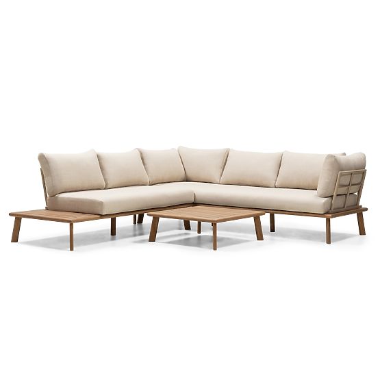Garden Corner Sofa with Table Penne, Eucalyptus Wood FSC, Beige