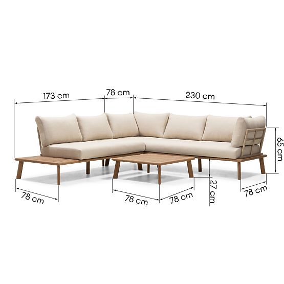 Garden Corner Sofa with Table Penne, Eucalyptus Wood FSC, Beige