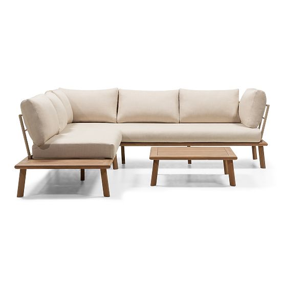 Garden Corner Sofa with Table Penne, Eucalyptus Wood FSC, Beige