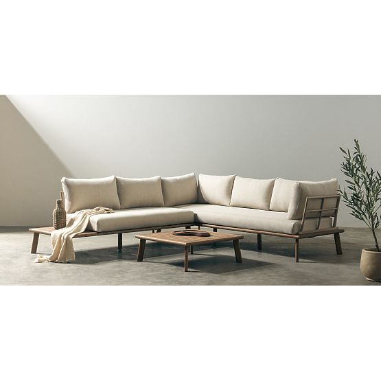 Garden Corner Sofa with Table Penne, Eucalyptus Wood FSC, Beige
