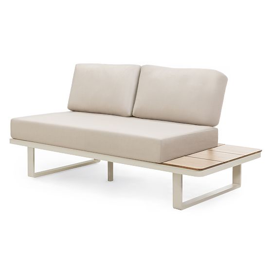 Garden Corner Sofa with Table Porticato, Acacia Wood FSC, Teak Look, Light Beige