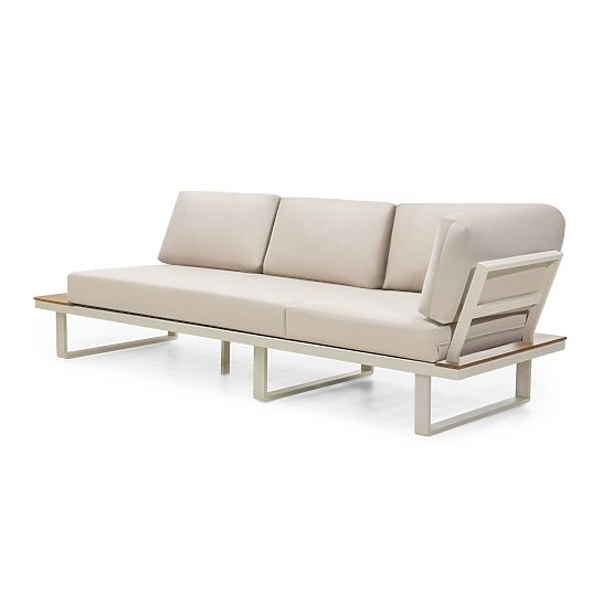 Garden Corner Sofa with Table Porticato, Acacia Wood FSC, Teak Look, Light Beige