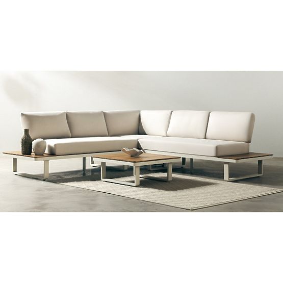 Garden Corner Sofa with Table Porticato, Acacia Wood FSC, Teak Look, Light Beige