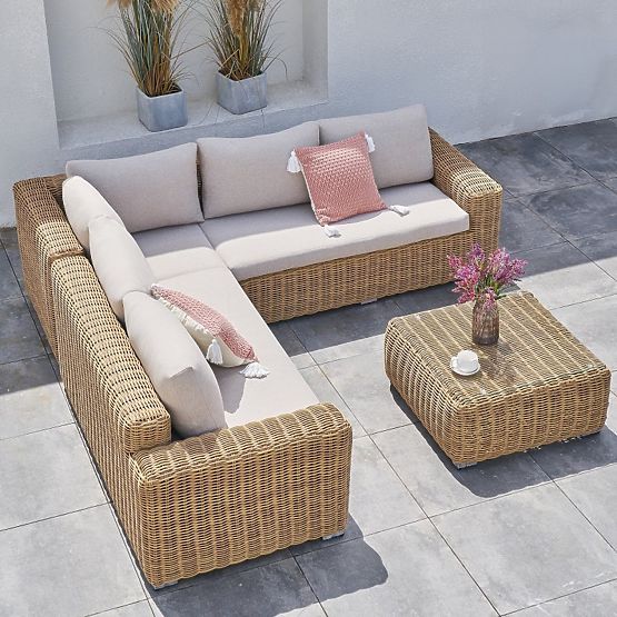 Garden Corner Sofa with Table Sandy, Technorattan, Beige