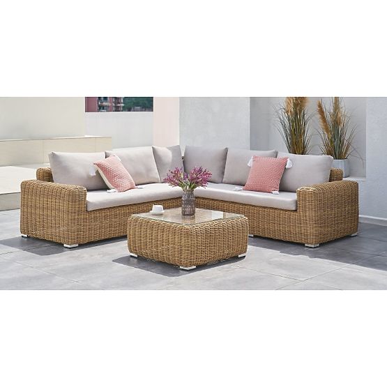 Garden Corner Sofa with Table Sandy, Technorattan, Beige