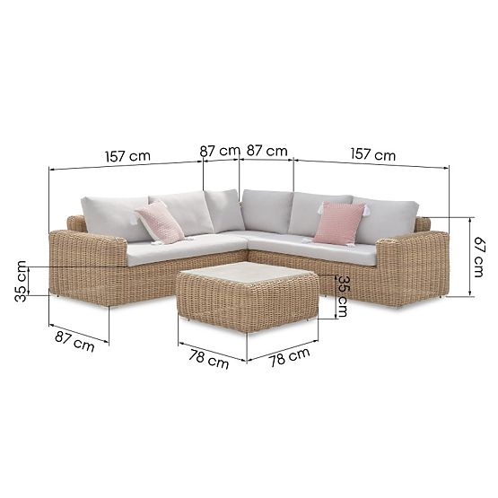 Garden Corner Sofa with Table Sandy, Technorattan, Beige