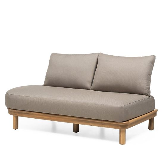 Garden Corner Sofa with Table Summerland, Acacia Wood, Teak Finish, Brown-Grey, Rounded Shape