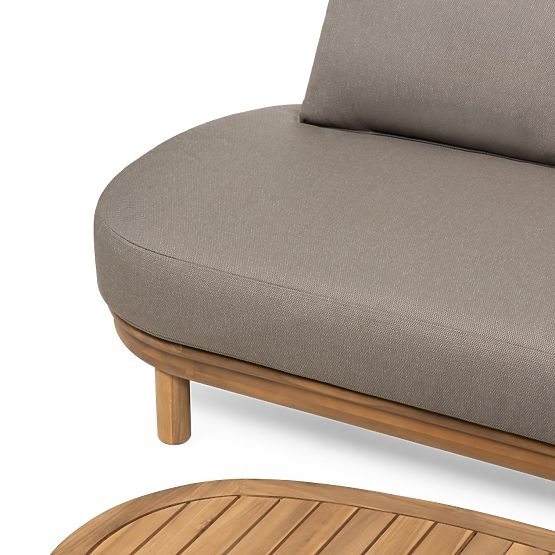 Garden Corner Sofa with Table Summerland, Acacia Wood, Teak Finish, Brown-Grey, Rounded Shape