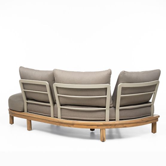 Garden Corner Sofa with Table Summerland, Acacia Wood, Teak Finish, Brown-Grey, Rounded Shape