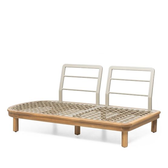 Garden Corner Sofa with Table Summerland, Acacia Wood, Teak Finish, Brown-Grey, Rounded Shape