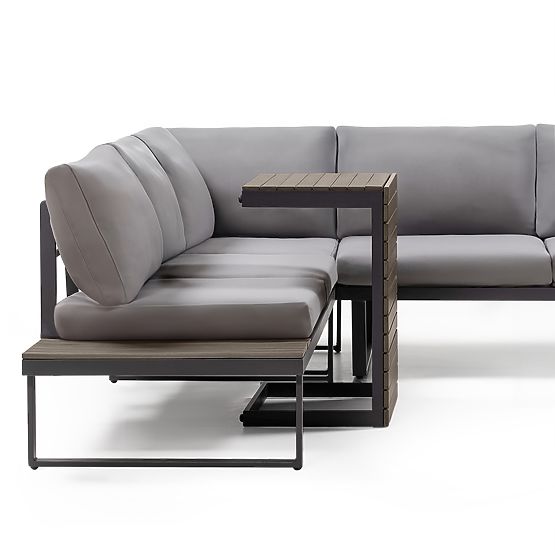 Garden Corner Sofa with Table Valongo, Polywood, Spun-Poly, Light Grey/Anthracite